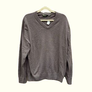 VTG Eddie Bauer V-Neck Sweater XLT Cotton Cashmere Blend Tan Pullover Relaxed